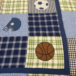 Authentic Kids Plaid Sports Football Soccer Baseball 68x80 Quilt Throw Twin